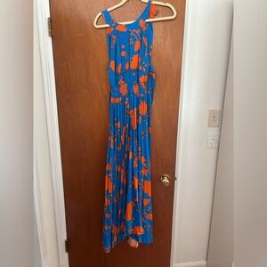 Blue and Orange Floral Maxi Dress